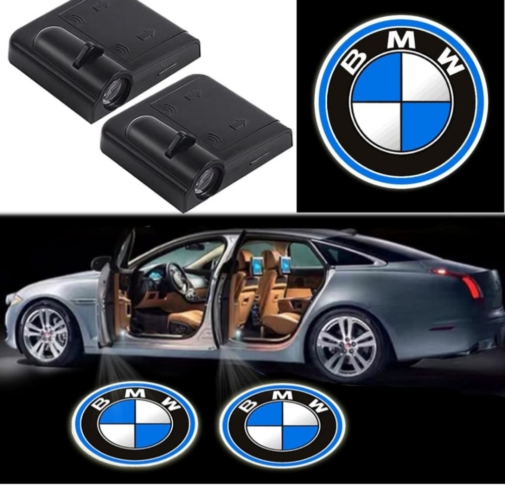 2 Universal wireless BMW LED logo door car lights.  No tools needed to install.
